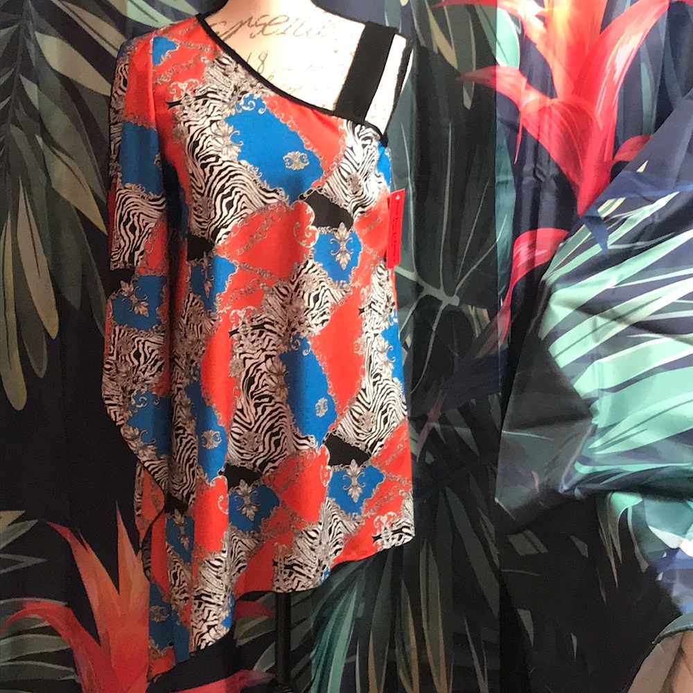 NWT! PATTI BROOKS DESIGNS PALM BEACH ANIMAL PRINT ONE STRAP TUNIC SMALL